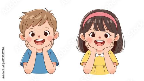 Cartoon Boy and Girl Smiling.