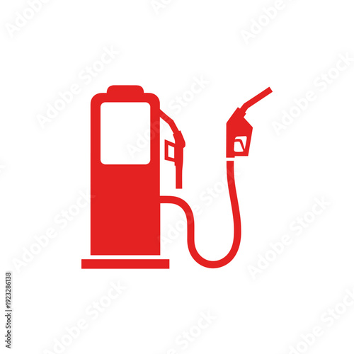 Red gas pump icon with nozzle for refueling vehicles.