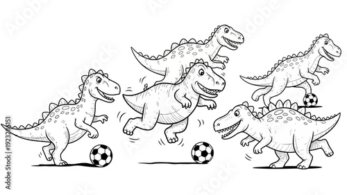 Dinosaurs Playing Soccer Together.