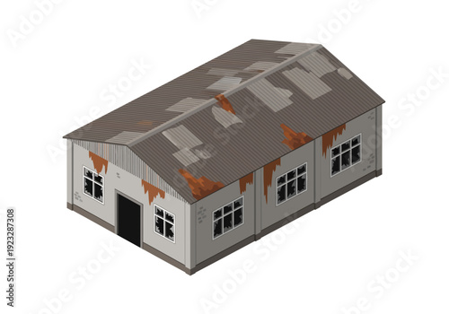 A 3D rendering of a building renovation project with exposed walls and roof patches viewed from an isometric perspective