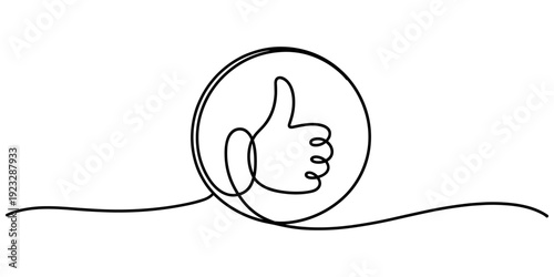 Positive Feedback icon continuous one line drawing, Positive feedback. Buyer experience. Customer feedback rating. E-commerce. continuous line, Minimalist vector illustration representing a thumb up.