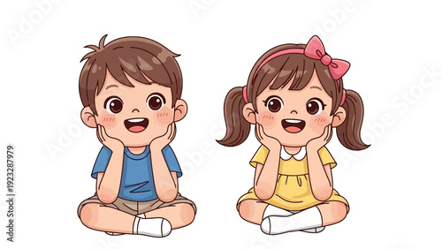 Cartoon Boy and Girl Smiling.