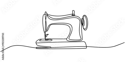 Continuous Line Drawing of Sewing Machine Icon. Hand Drawn Symbol Vector Illustration, vintage sewing machine continuous line vector illustration, One continuous line drawing of Antiques illustration.