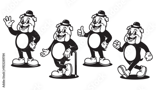 bulldog funny cartoon mascot character set