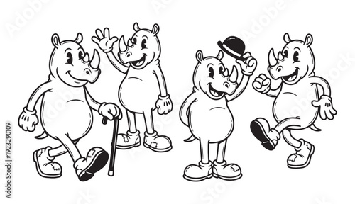 hippopotamus cartoon characters featuring various friendly poses