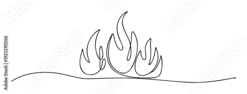Minimalist continuous line drawing of a vibrant burning flame, ideal for modern graphic material, website headers, or decorative abstract artwork that conveys energy and warmth.