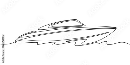 Continuous singe one line drawing art of luxury yacht speed boat sailing cruise vector illustration, Speed boat in continuous one line drawing. Single line art illustration of sailing boat. motorboat.
