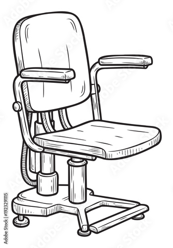 Classic medical examination chair with adjustable features and a specialized armrest, suitable for healthcare facility brochures, clinic equipment displays, and historical medical
