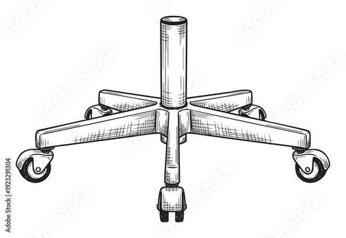 Durable office chair base with five rolling casters providing sturdy support for ergonomic seating solutions in professional workspaces and modern home offices