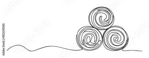 Continuous line drawing of three stacked abstract spiral forms creating a modern and minimalist graphic suitable for posters, headers, or corporate identity solutions.