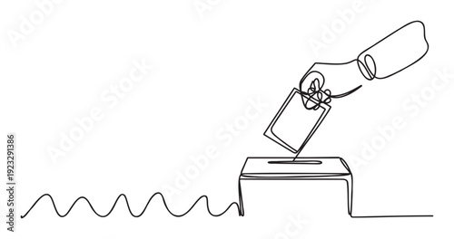 Depiction of a hand placing a ballot into a voting box, symbolizing democratic participation and the importance of civic engagement for election campaigns and political messaging.