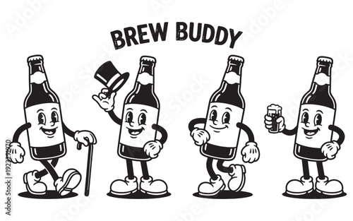 beer bottle funny cartoon mascot character in different poses