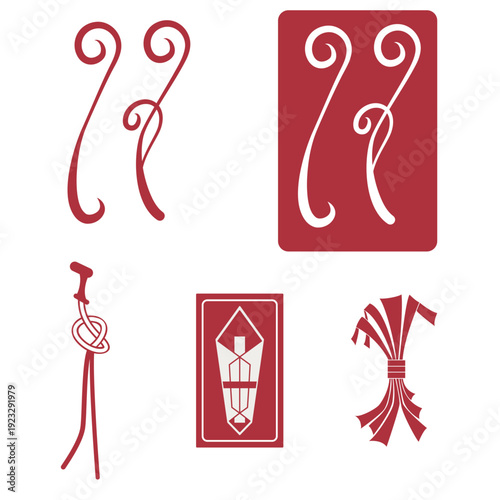 わらび熨斗、松葉熨斗、判熨斗、束ね熨斗、文字熨斗の和風装飾ロゴセット。