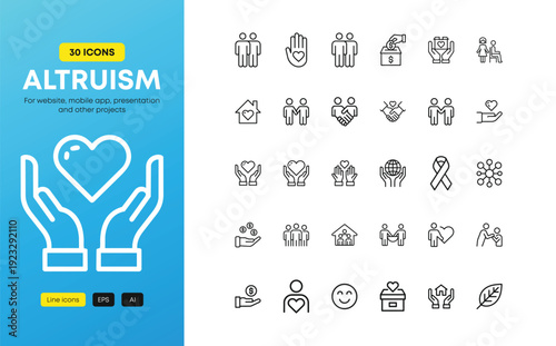 Altruism line icons set for website mobile app presentation and other projects