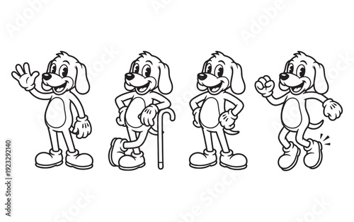 Schilderij op canvas puppy dog hound funny cartoon mascot character in different poses