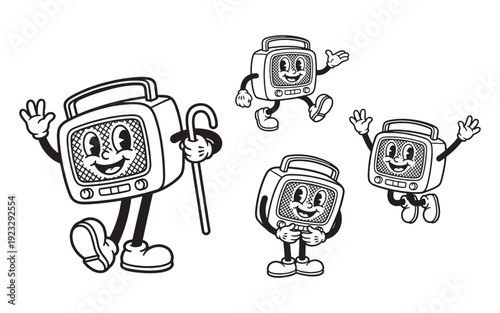 classic retro TV funny cartoon mascot character in different poses