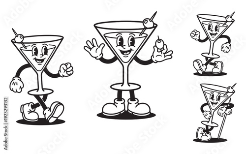martini glass funny cartoon mascot character in different poses