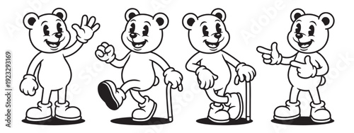 teddy bear funny cartoon mascot character in different poses