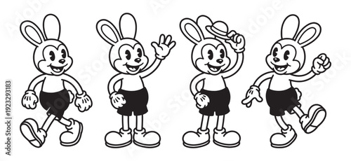 rabbit funny cartoon mascot character in different poses