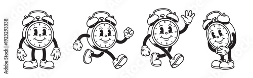 alarm clock funny cartoon mascot character in different poses