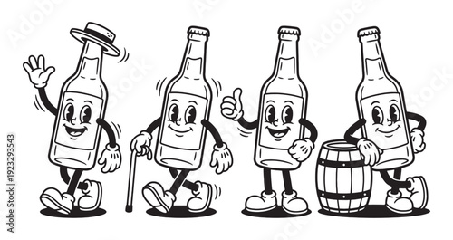 bottle funny cartoon mascot character in different poses