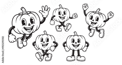 pumpkin funny cartoon mascot character in different poses