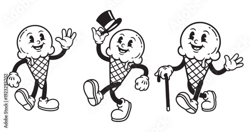 ice cream cone funny cartoon mascot character in different poses