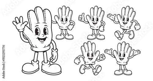 fan glove funny cartoon mascot character in different poses