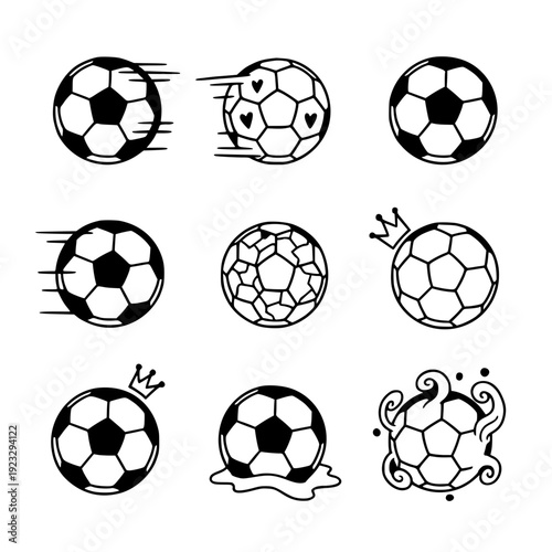 Soccer Ball Icons Set Black and White Vector Illustration