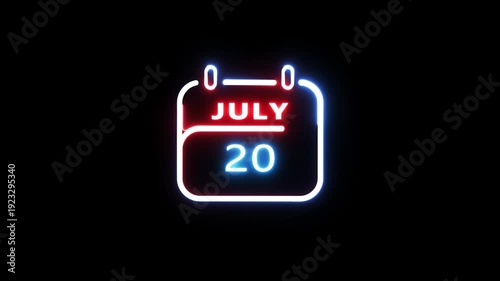 July calendar icon.  20 calendar date animation. Countdown calendar concept. 