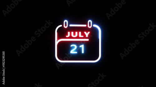 July calendar icon.  21 calendar date animation. Countdown calendar concept. 