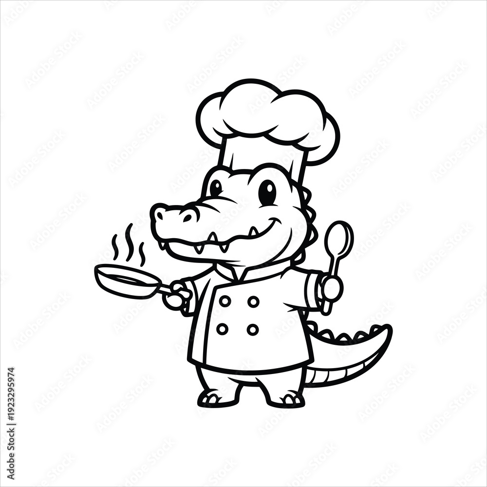 Fototapeta premium Cute Alligator Chef Mascot Cooking Vector Illustration