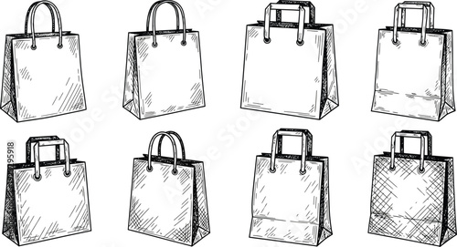 Sketchy Shopping: An array of elegantly sketched shopping bags, each possessing its unique charm. This image presents a range of options.