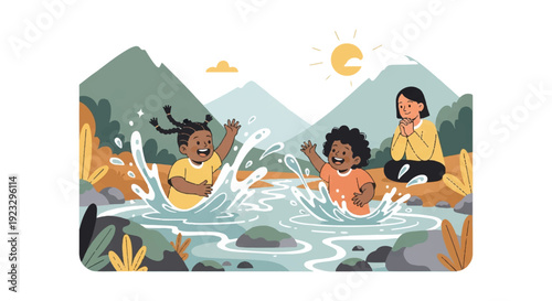 Cultivating Childhood Joy & Outdoor Play: Diverse Kids & Caregiver in Nature