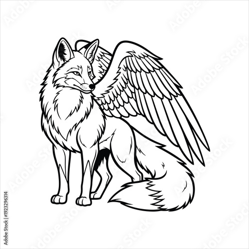Majestic Winged Fox Mythical Creature Vector Illustration