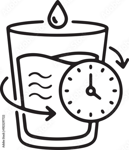 Art & Illustration, Herbal Medicine Cup Icon with Clock and Leaf Symbol