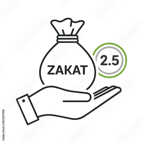 Zakat a charitable giving of 25 held in hand.