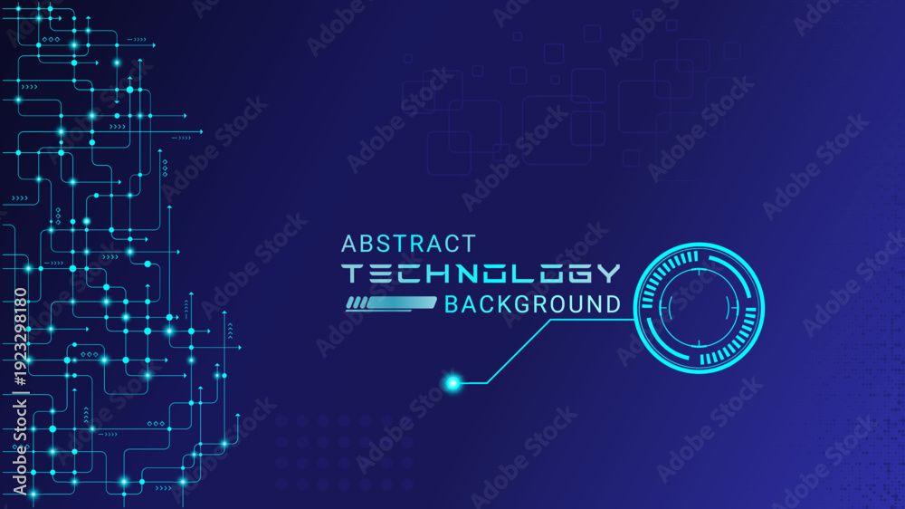 Fototapeta premium Abstract technology banner gradient blue background concept. Digital Technology Background with Circuitry and Futuristic Elements. Abstract Digital Technology Background.