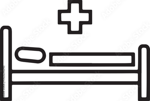 Art & Illustration, Hospital Bed Icon with Medical Cross Symbol Outline