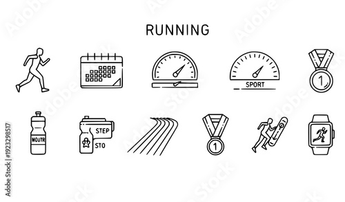 Minimal Running and Fitness Outline Icon Collection for Web and App UI