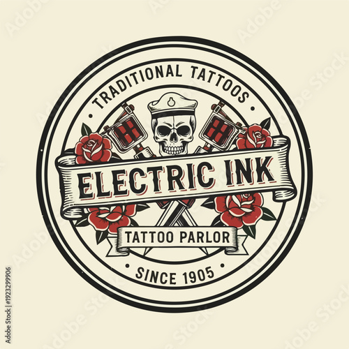 Vintage tattoo parlor logo classic Americana style.eps