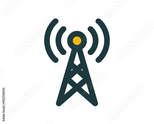 A minimalist vector graphic illustration of a radio tower with signal waves