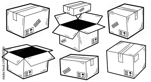 Hand Drawn Cardboard Boxes Collection