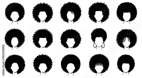 Collection of Black Afro Hairstyles Silhouette Icons