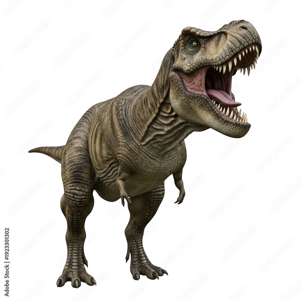 Fototapeta premium A ferocious tyrannosaurus rex roaring with its mouth wide open