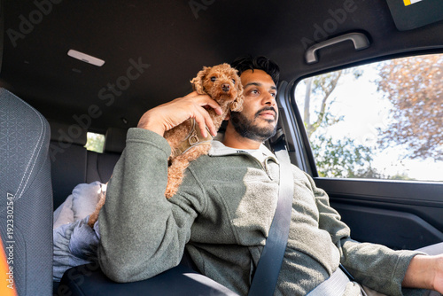 car driving petting dog