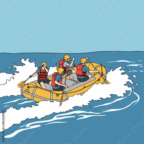vector illustration of playing rafting on blue background