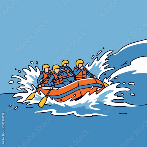 vector illustration of playing rafting on blue background
