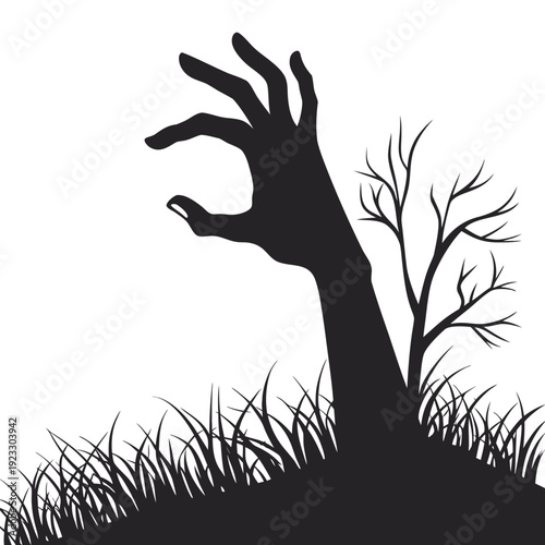 A zombie hand reaching out of the ground