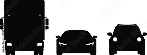 Transportation vehicles silhouette set featuring a heavy delivery truck sports car and suv for logistics automotive industry and traffic concepts